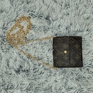 Pre-1980s Vintage Louis Vuitton Monogram Elise Wallet with Crossbody Chain
